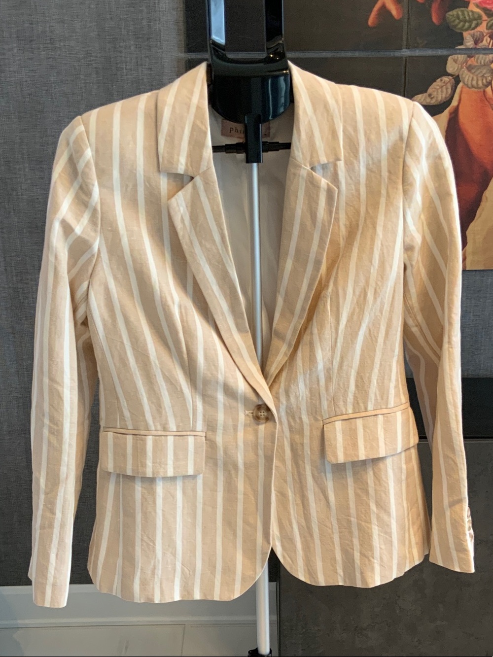 Philosophy Beige and White Striped Single-Button Blazer S